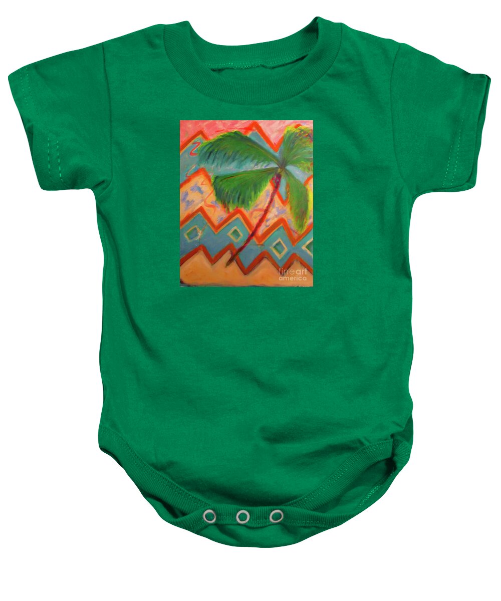 Palm Tree Baby Onesie featuring the painting Dancing Palm by Karen Francis