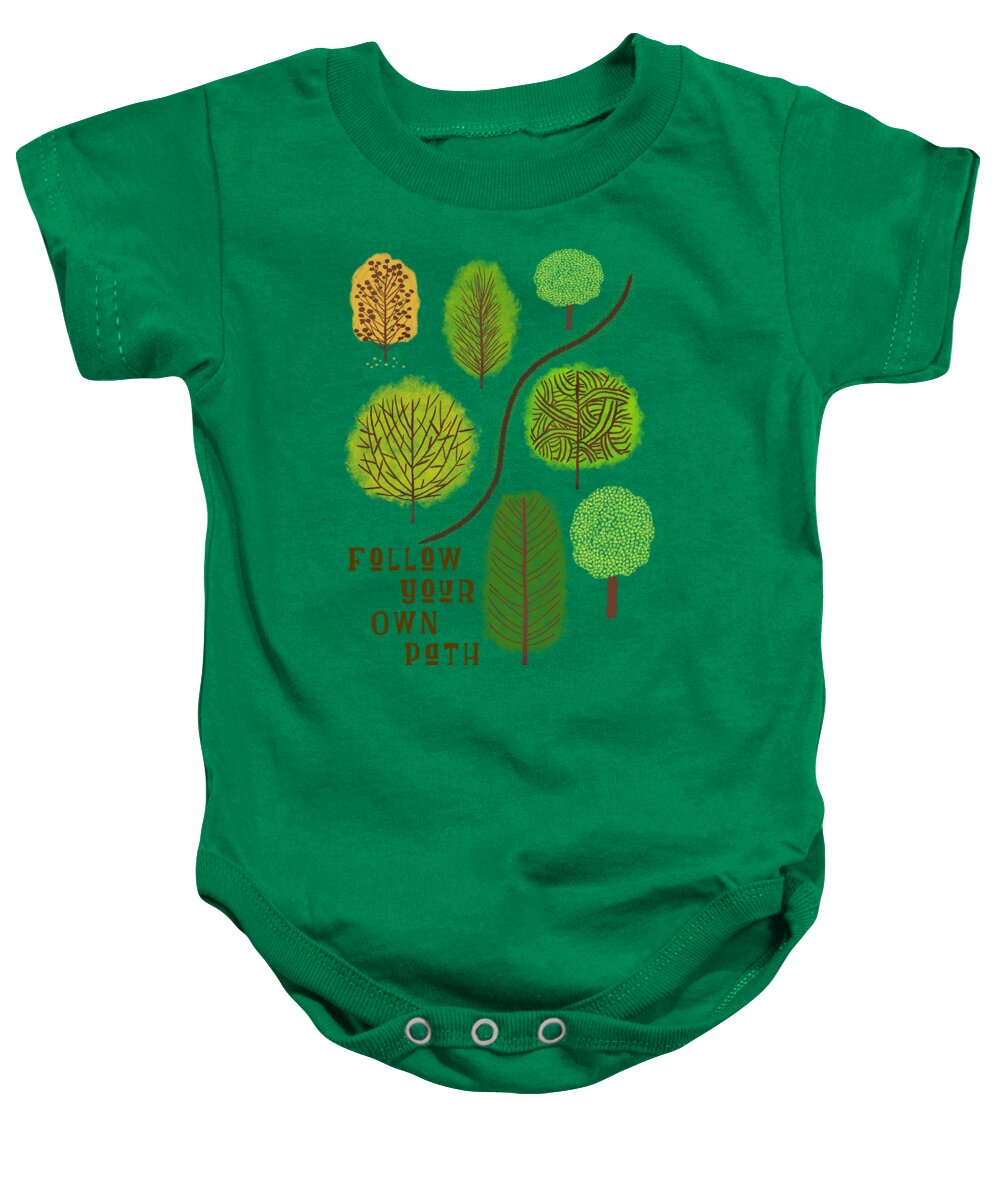 Trees Baby Onesie featuring the painting Follow Your Own Path by Little Bunny Sunshine