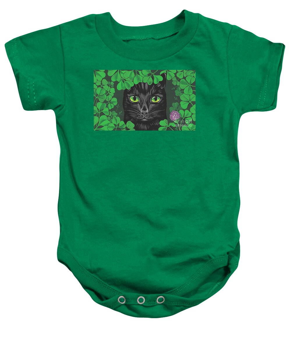 Print Baby Onesie featuring the painting Guinevere the Green Eyed Cat by Margaryta Yermolayeva