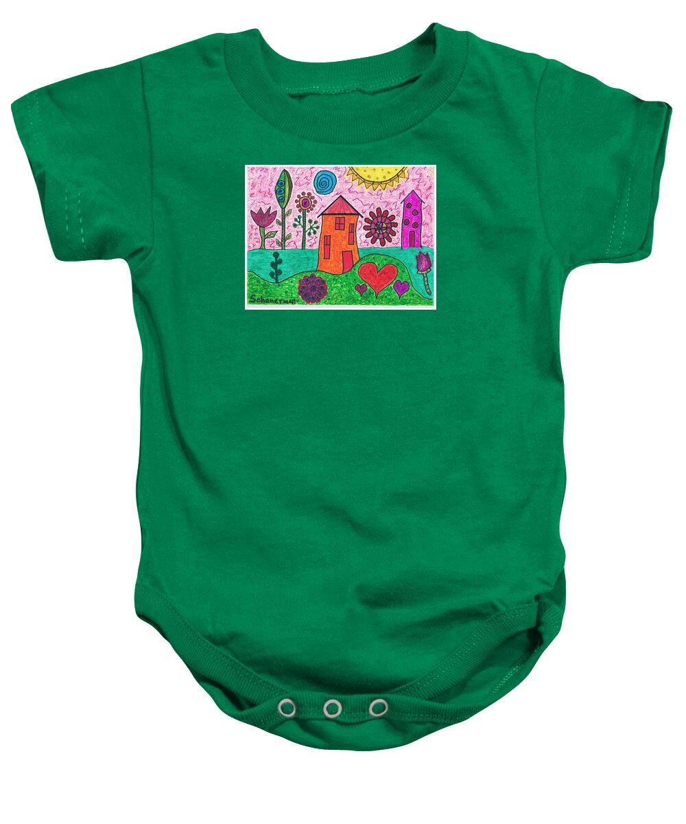 Doodle Art Baby Onesie featuring the drawing Home Sweet Home by Susan Schanerman