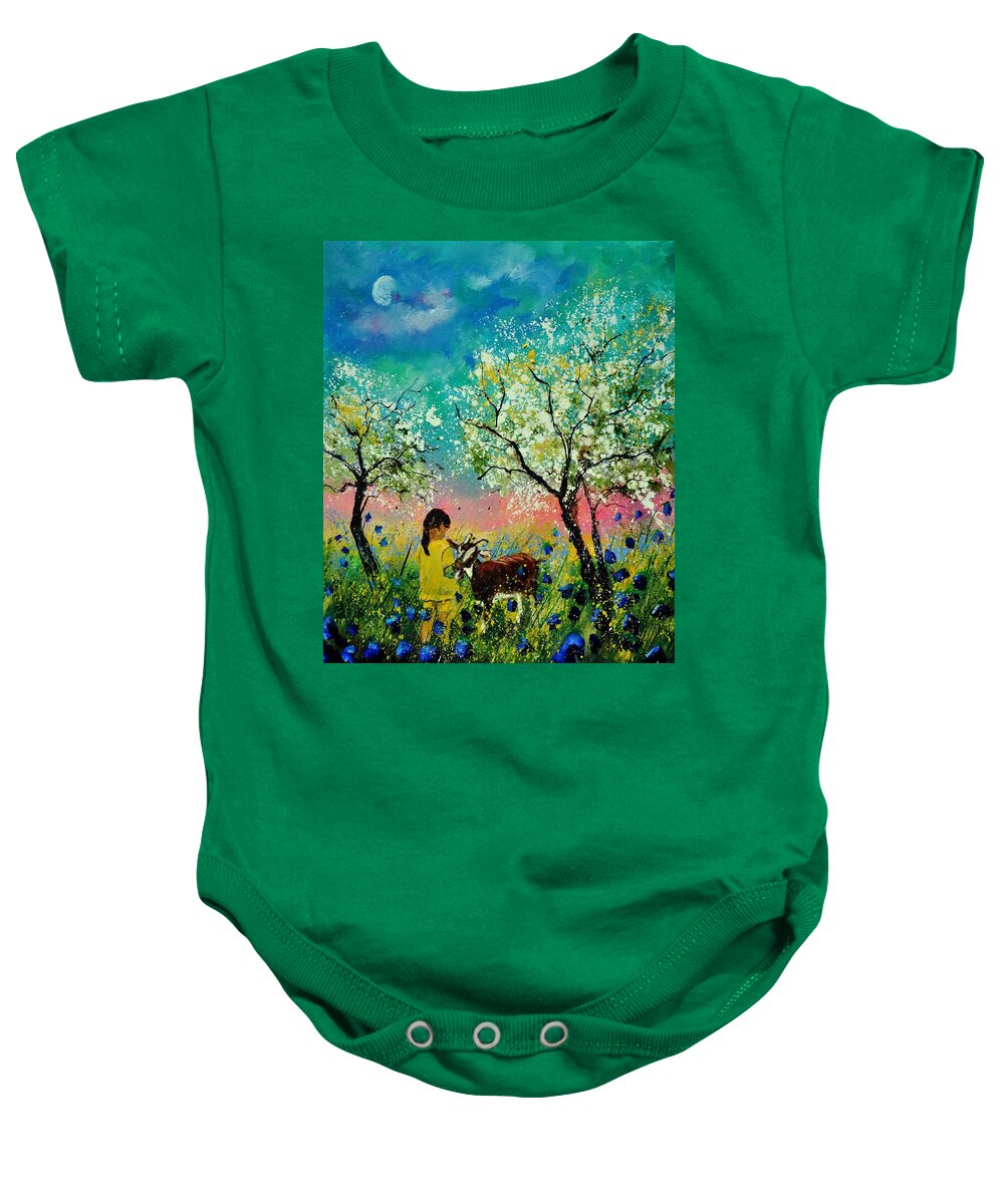 Landscape Baby Onesie featuring the painting In the orchard by Pol Ledent
