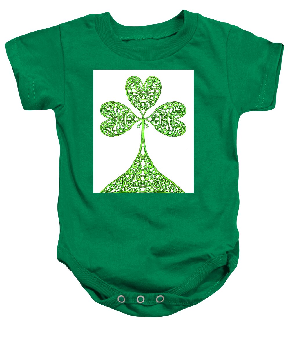 Lise Winne Baby Onesie featuring the drawing Knotted Shamrock by Lise Winne