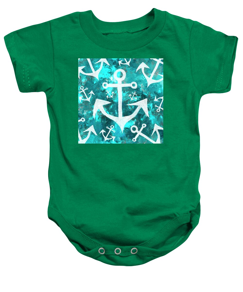 Anchor Baby Onesie featuring the painting Maritime anchor art by Jorgo Photography