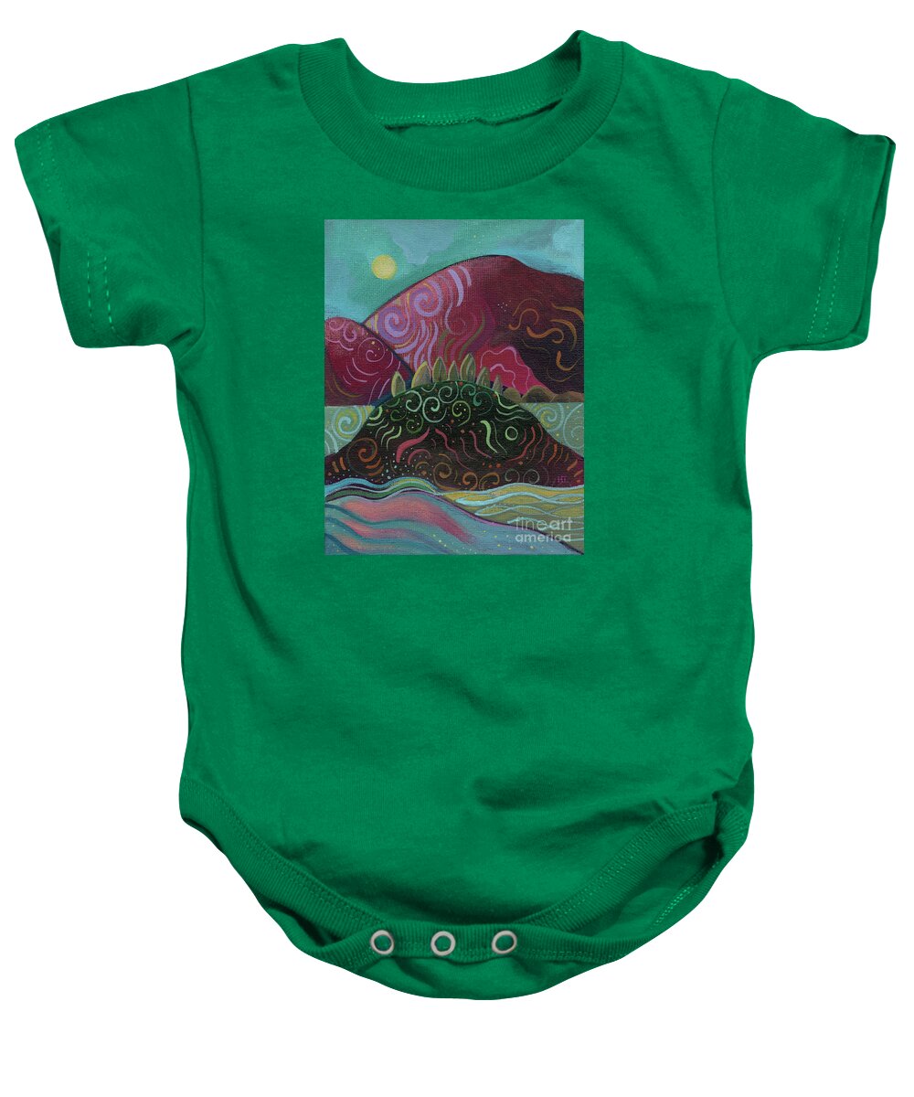 Abstract Landscape Baby Onesie featuring the painting Moonlit by Helena Tiainen