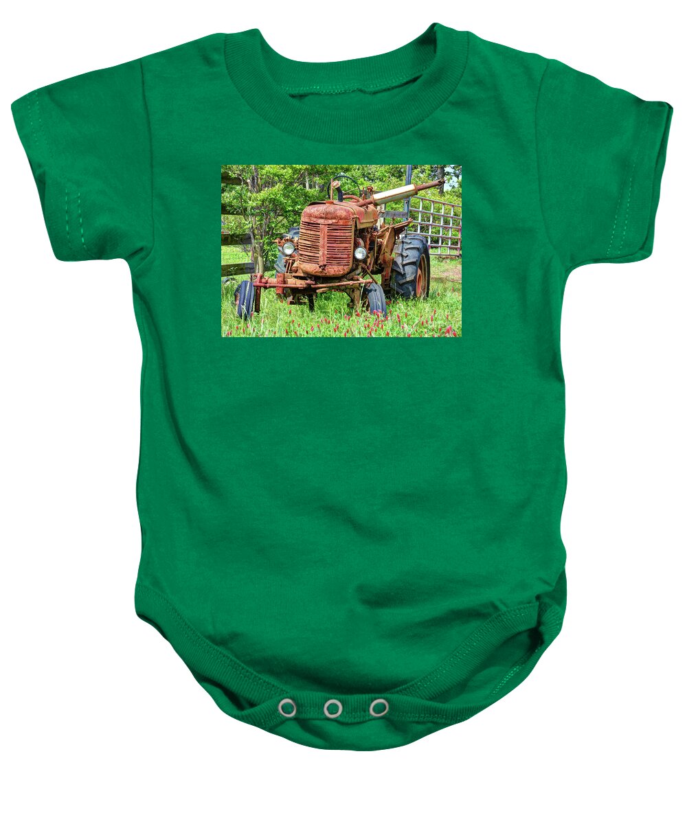 Agriculture Baby Onesie featuring the photograph Old Rusty Tractor by Savannah Gibbs