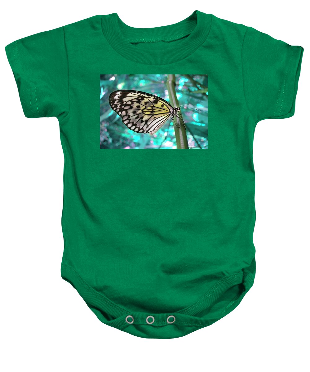 Aqua Baby Onesie featuring the photograph Paper Kite by Shelley Neff