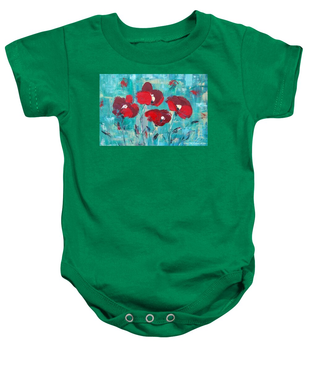 Red Baby Onesie featuring the painting Red Poppies 2 by Gina De Gorna