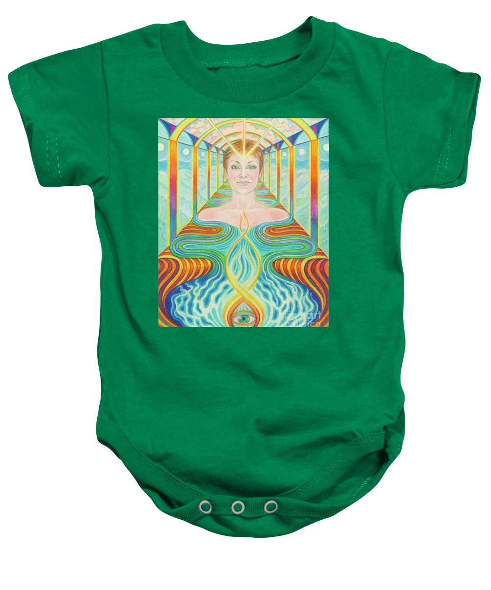 Spiritual Baby Onesie featuring the drawing The Temple by Debra Hitchcock