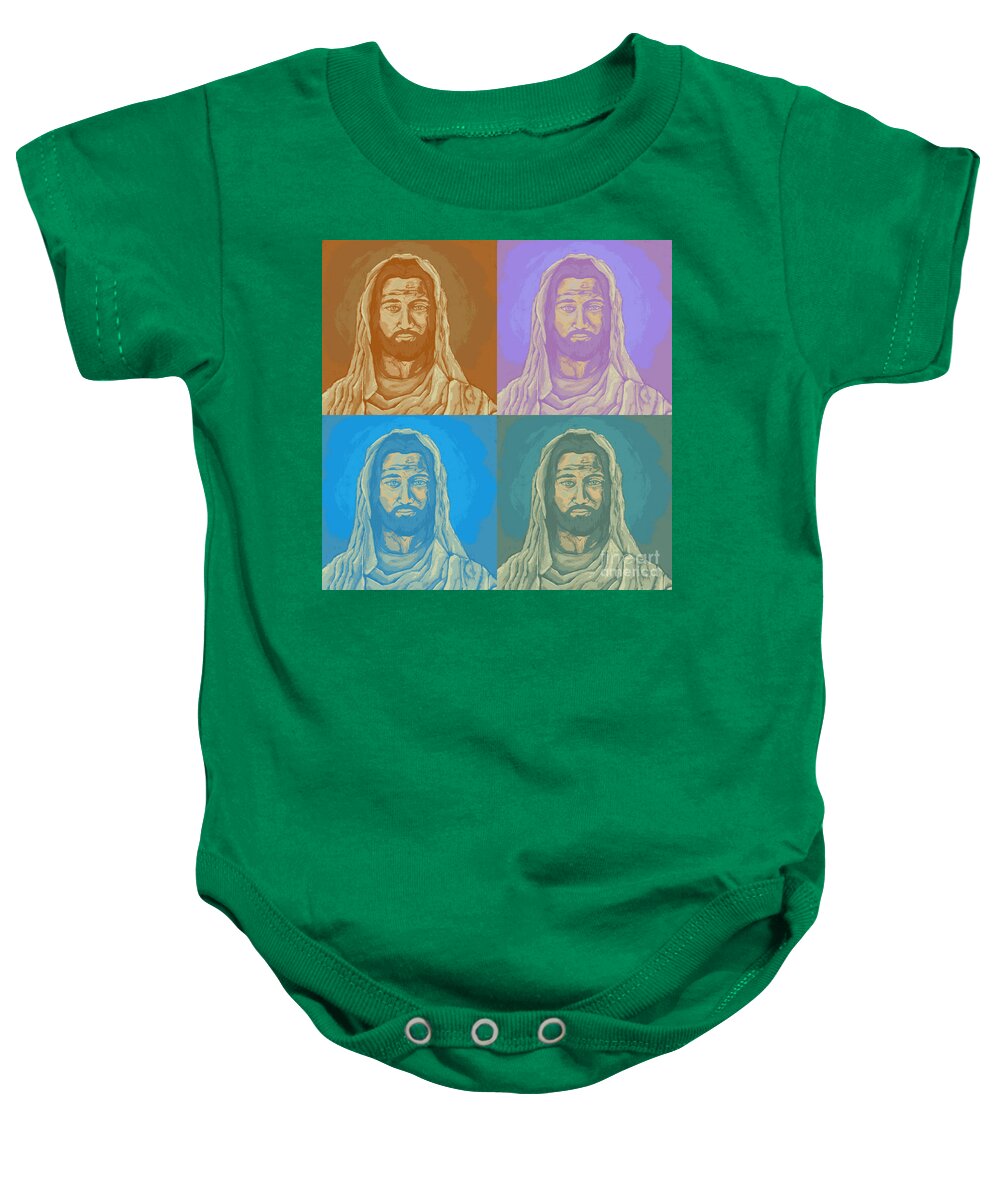 Jesus Baby Onesie featuring the digital art Pop Art Jesus Collage by David Hinds