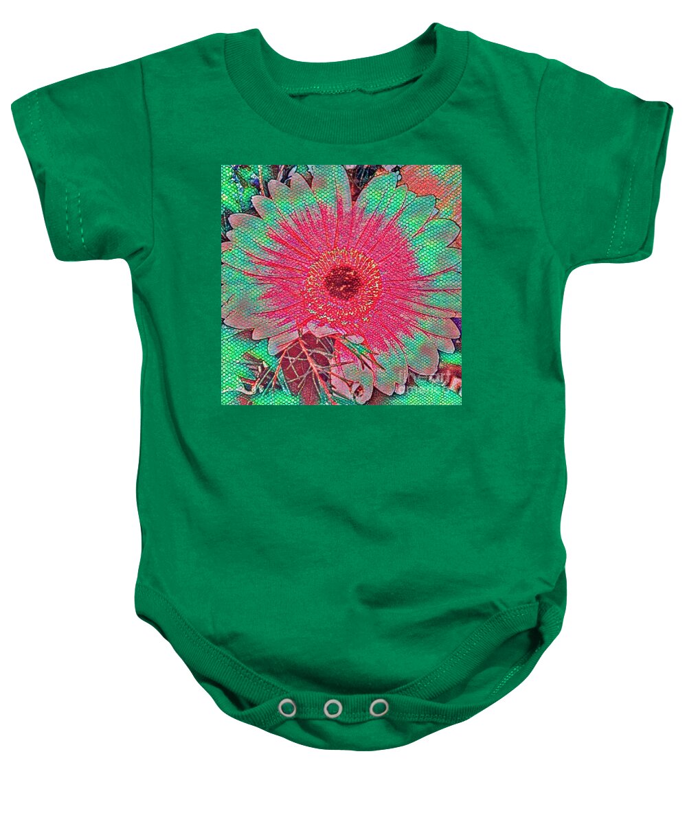 Digital Baby Onesie featuring the mixed media Red and green bloom by Steven Wills