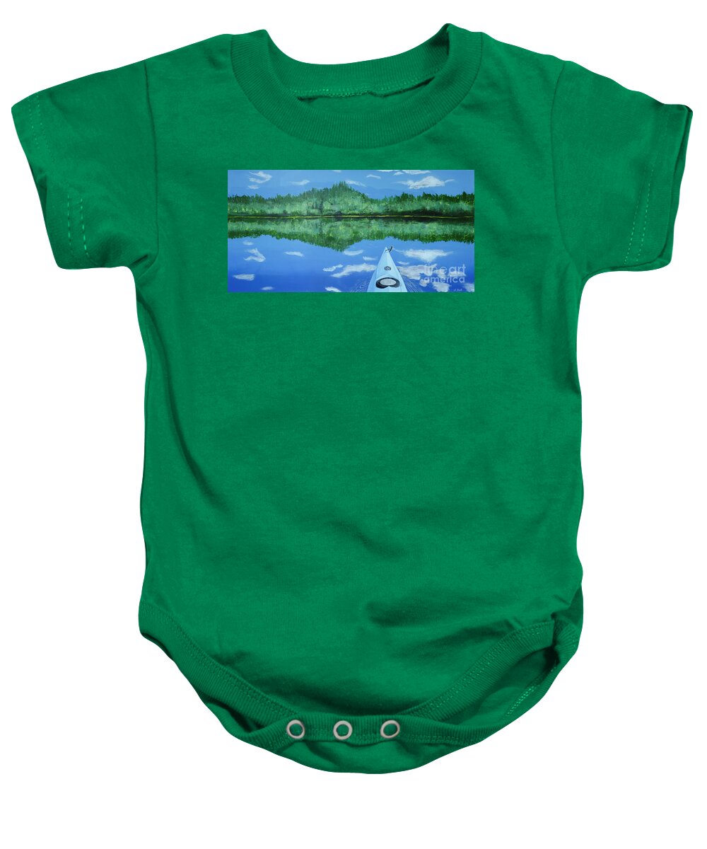 Kayak Baby Onesie featuring the painting Still Reflective by Laurel Best