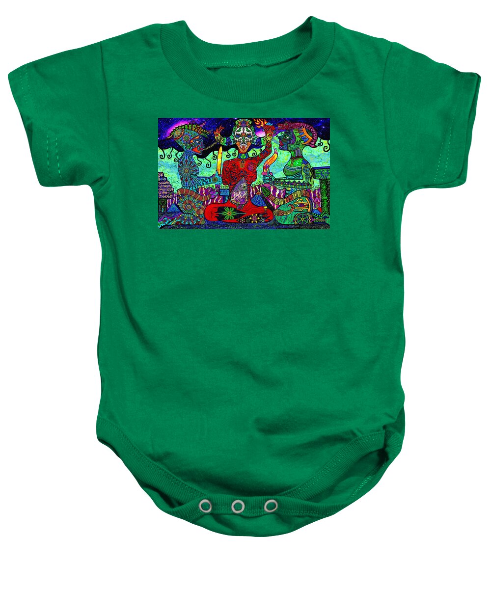 Visionary Art Baby Onesie featuring the mixed media Theosophist Telepathic Trinity by Myztico Campo