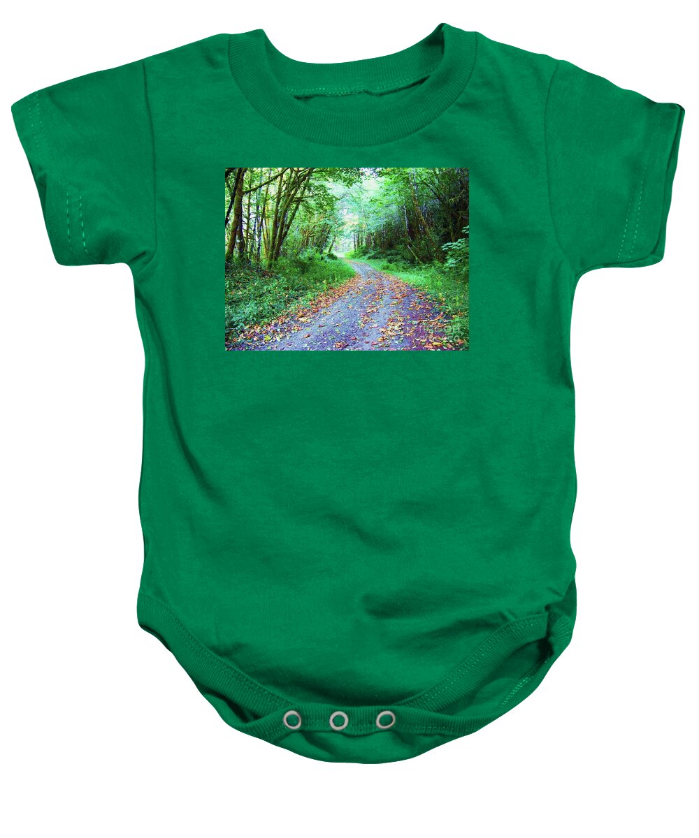 Landscape Baby Onesie featuring the photograph Through the Woods by Julie Rauscher