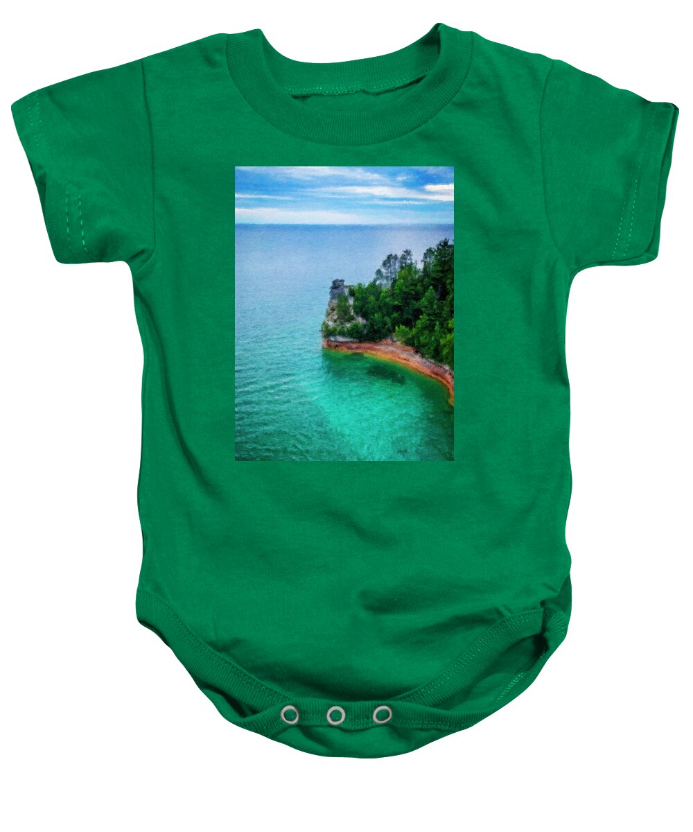 Miners Castle Rock Pictured Rocks Baby Onesie featuring the painting Miners Castle Painting #1 by Dan Sproul