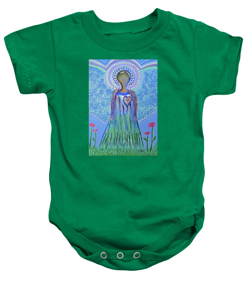 Angel Baby Onesie featuring the painting Angel Lady by Corinne Carroll