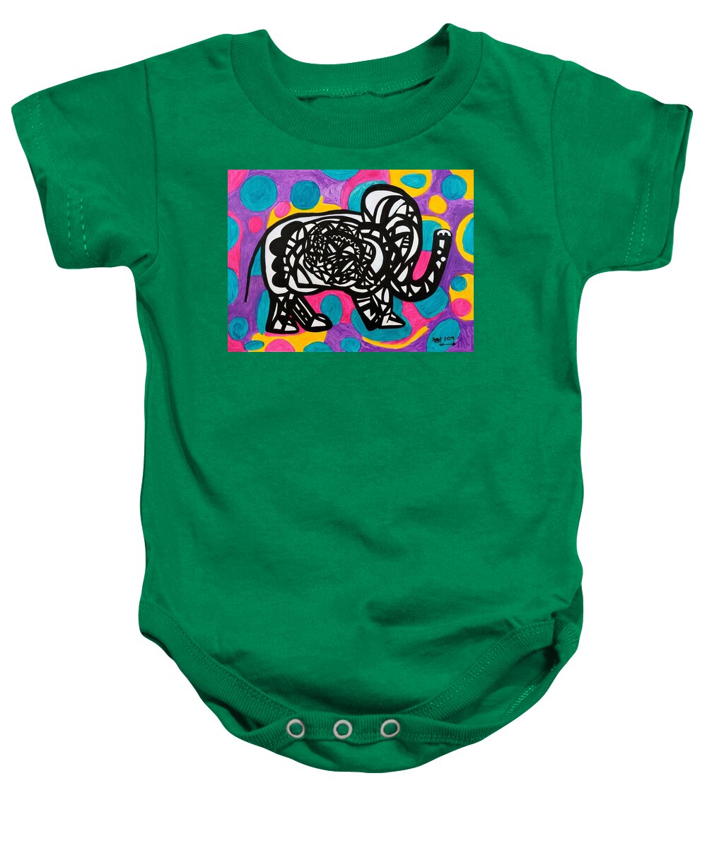 Elephant Baby Onesie featuring the mixed media Cheeky Elephant by Peter Johnstone