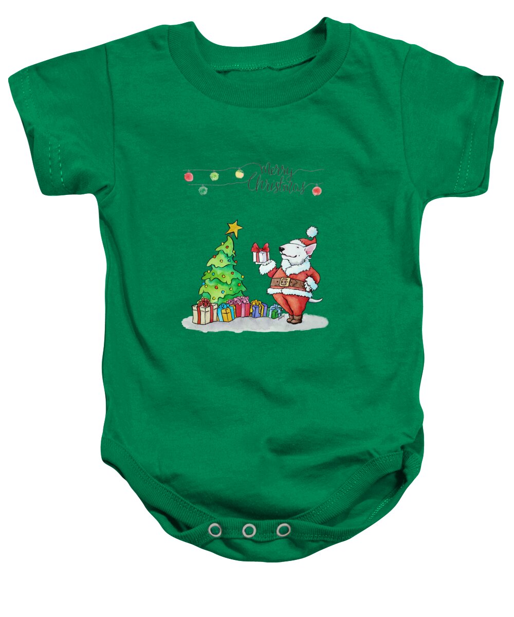 Bull Terrier Baby Onesie featuring the painting Christmas Bull Terrier by Jindra Noewi