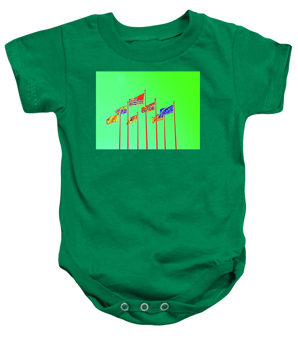 America Baby Onesie featuring the digital art Flags Against A Green Sky by David Desautel