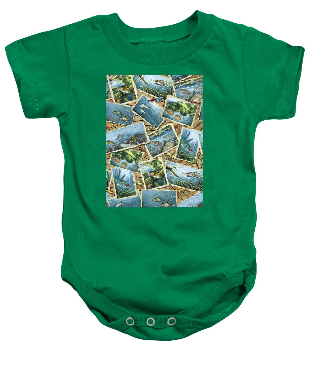 Jq Licensing Baby Onesie featuring the painting JQ Fish Panels by Jon Q Wright
