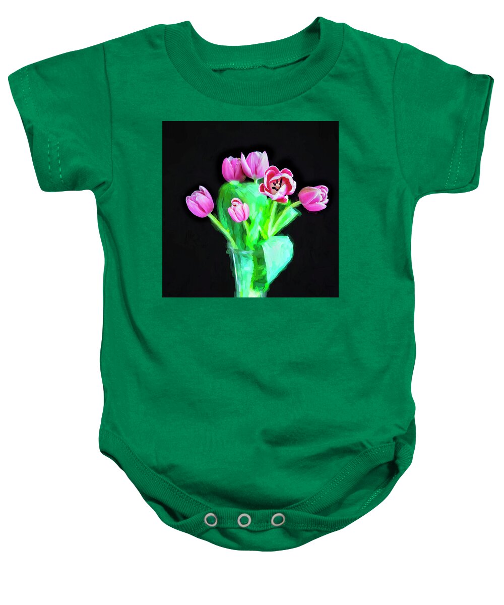 Tulips Baby Onesie featuring the photograph Pink Tulips Pink Impression X101 by Rich Franco