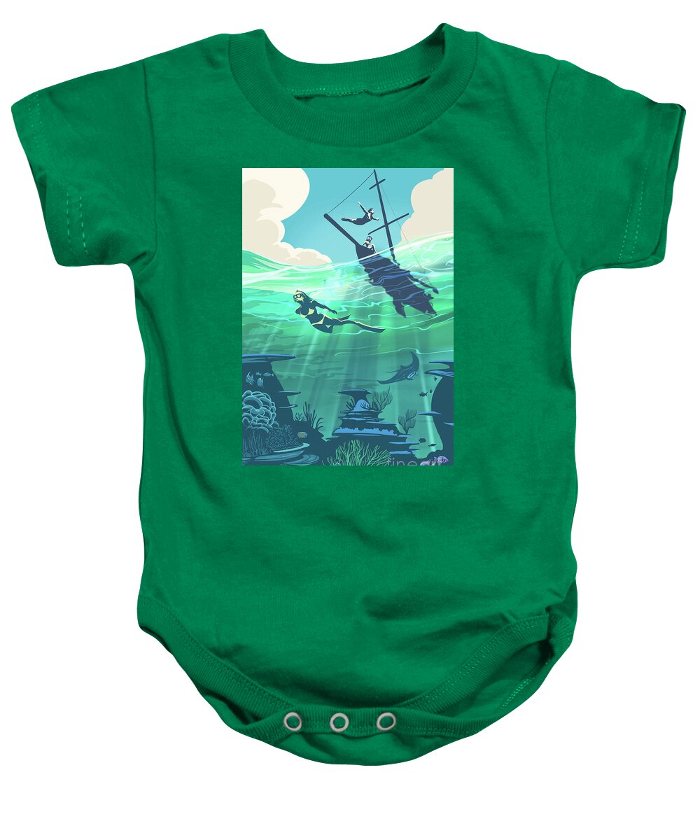 Reef Baby Onesie featuring the painting Reef Diver by Sassan Filsoof