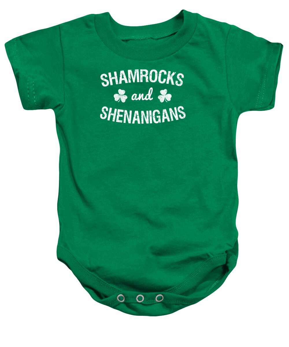 Irish Baby Onesie featuring the digital art Shamrocks and Shenanigans St Patricks Day by Flippin Sweet Gear