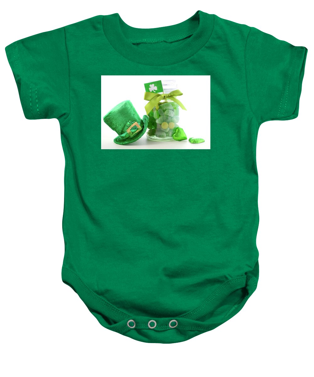 Candy Baby Onesie featuring the photograph St Patricks Day Candy by Milleflore Images