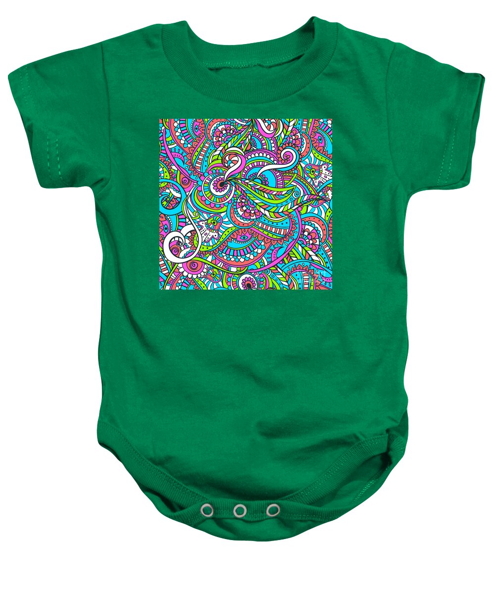Colorful Baby Onesie featuring the digital art Stinavka - Bright Colorful Zentangle Pattern by Sambel Pedes