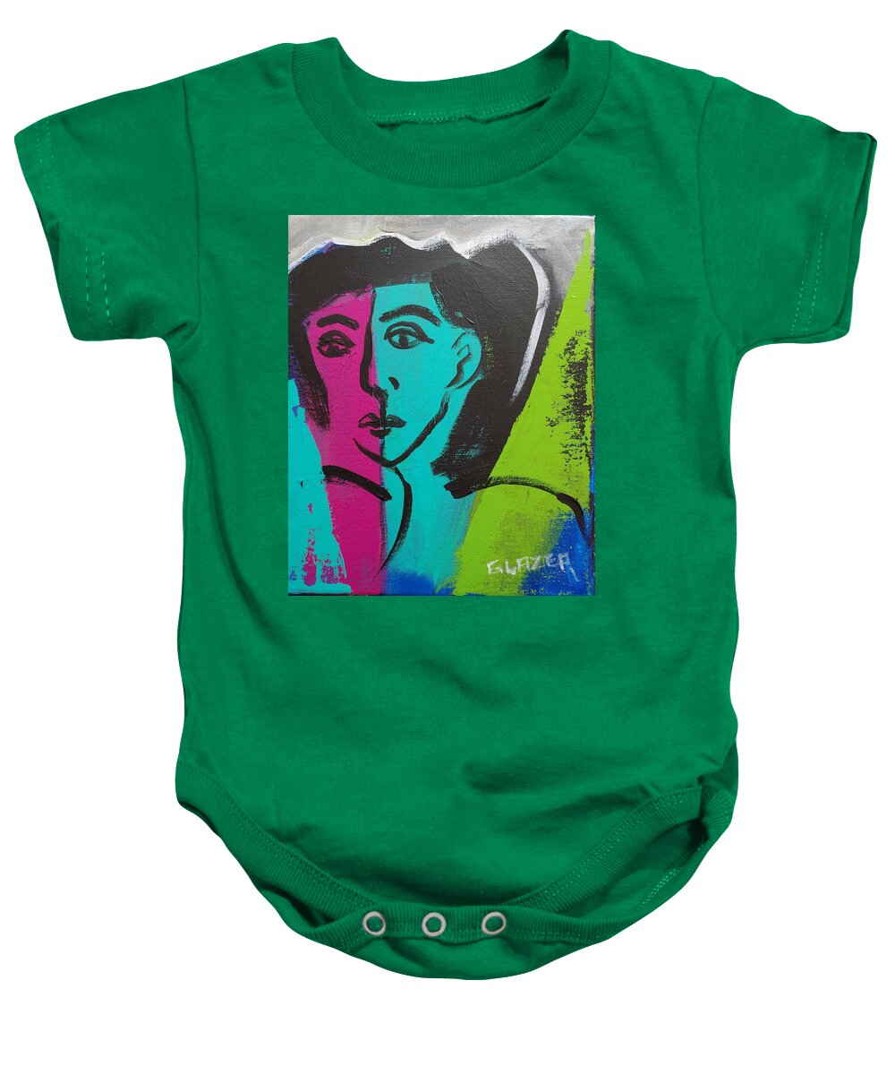 Abstract Portrait Baby Onesie featuring the painting Study in Shades of Green 2 by Stuart Glazer