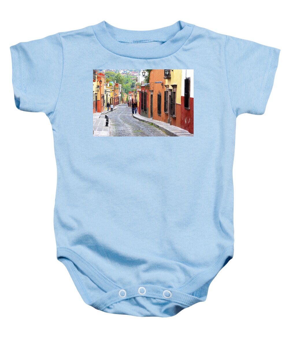 Historical Baby Onesie featuring the photograph Historic Cobblestone Streets of San Miguel by Robert McKinstry