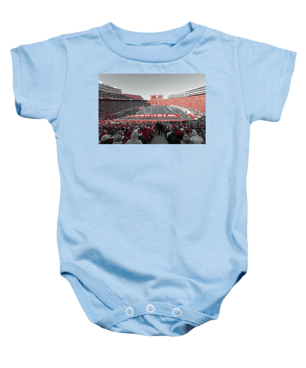 Wisconsin Baby Onesie featuring the photograph 0096 Badger Football by Steve Sturgill