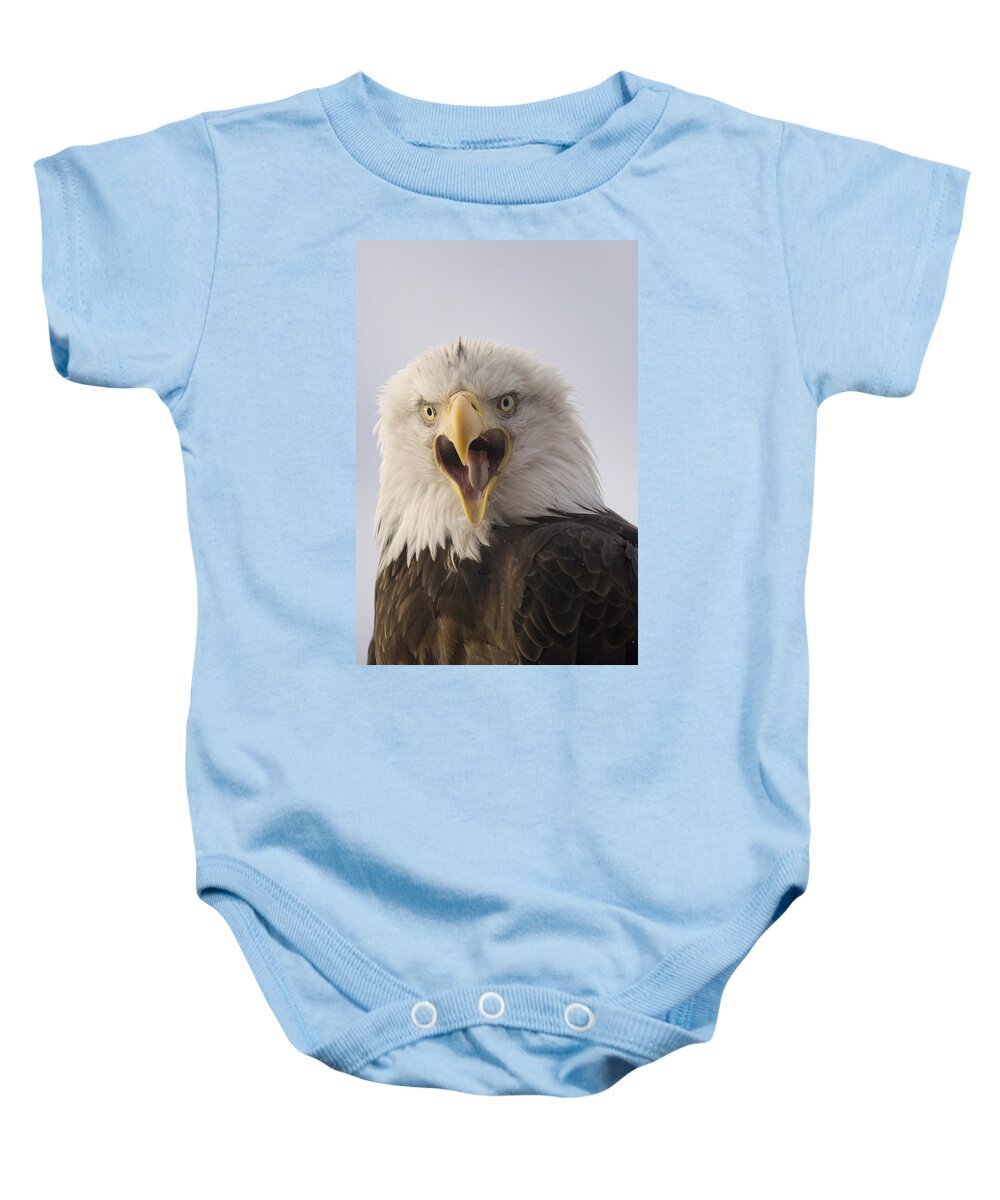 Feb0514 Baby Onesie featuring the photograph Bald Eagle Calling Alaska #1 by Michael Quinton