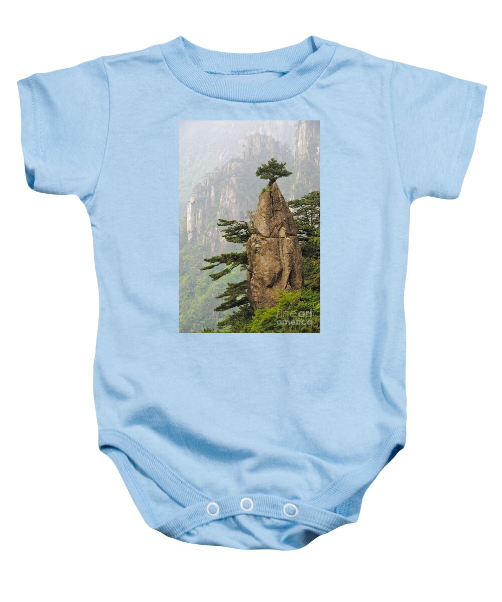 Asia Baby Onesie featuring the photograph Chinese White Pine On Mt. Huangshan #1 by John Shaw