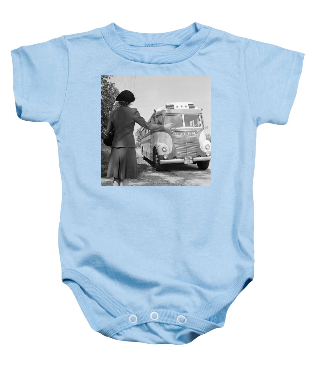 1943 Baby Onesie featuring the photograph Georgia Bus Travel, 1943 #1 by Granger