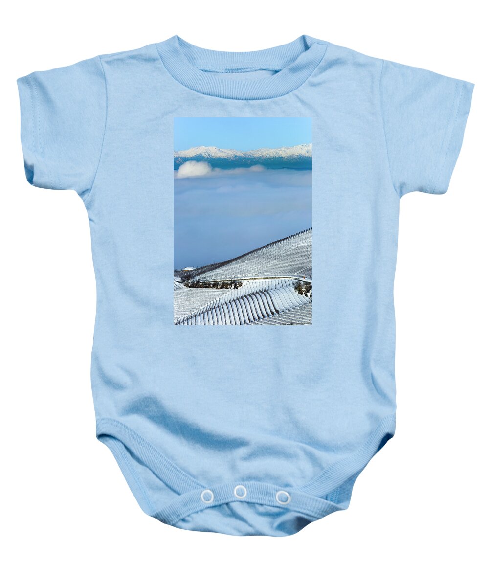 Snow Baby Onesie featuring the photograph High Angle View Of Fields In Fog #1 by Clay McLachlan