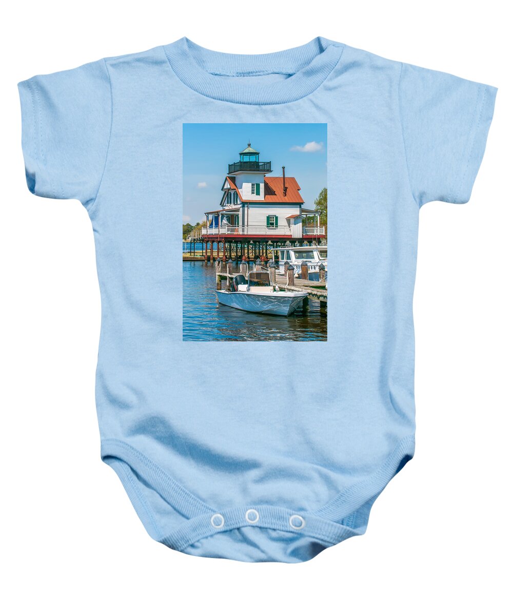 Alarm Baby Onesie featuring the photograph Town Of Edenton Roanoke River Lighthouse In Nc #1 by Alex Grichenko