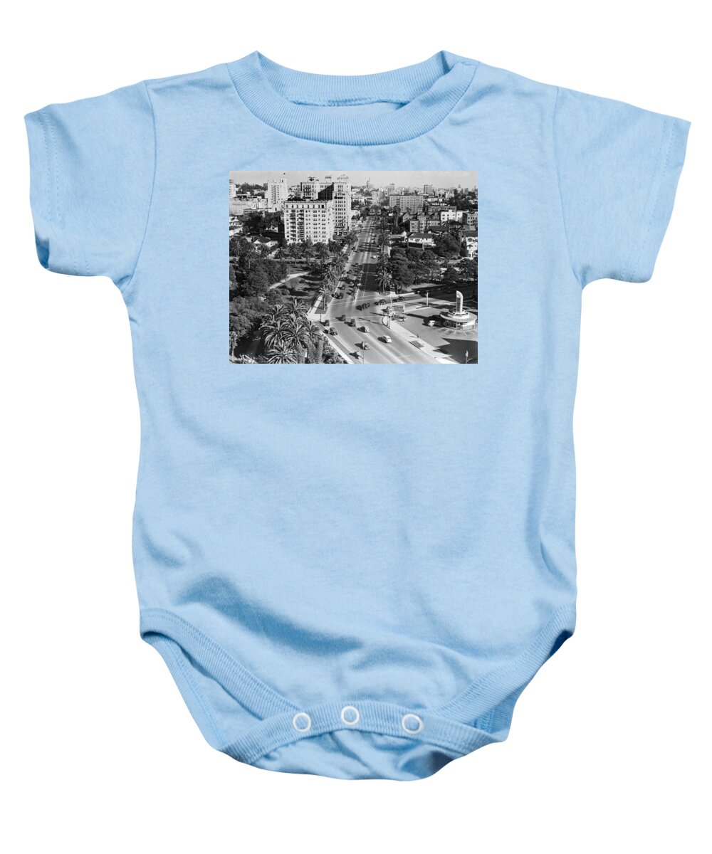 1930's Baby Onesie featuring the photograph Wilshire Boulevard In LA #1 by Underwood Archives