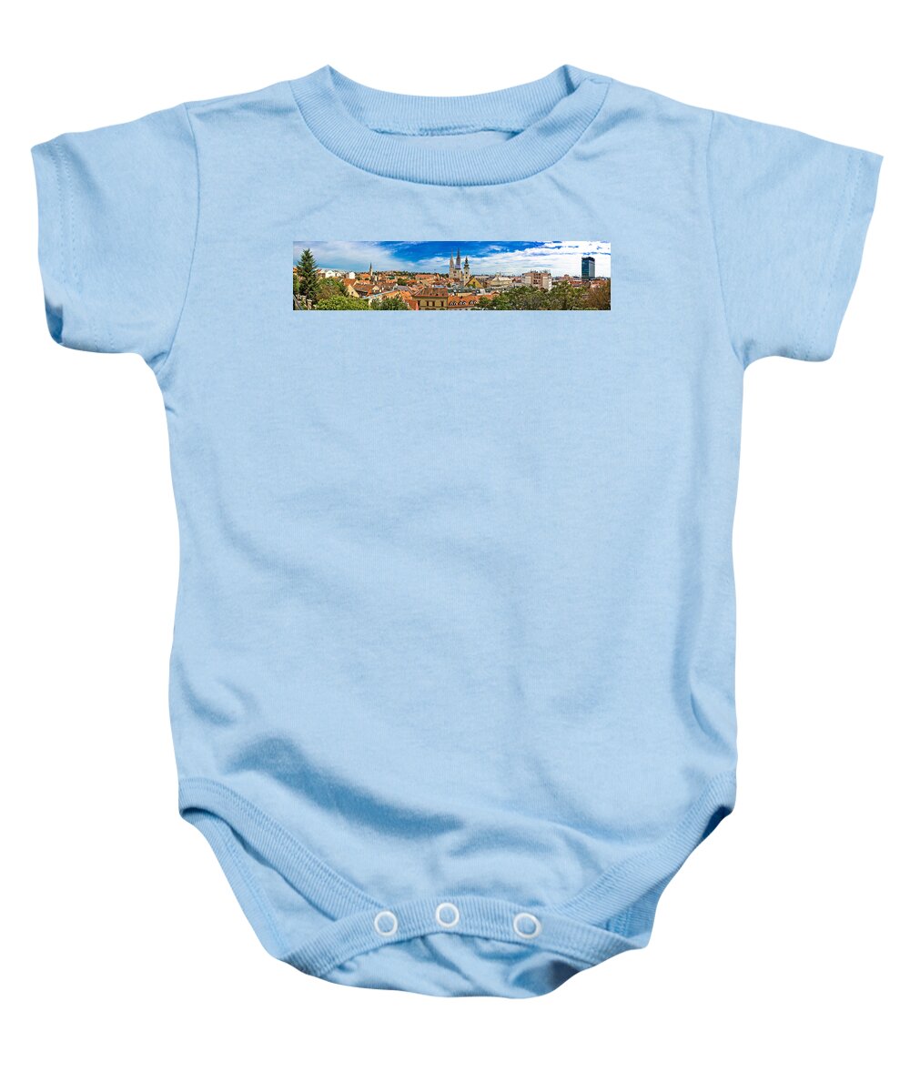 Croatia Baby Onesie featuring the photograph Zagreb cityscape panoramic view at old town center #1 by Brch Photography