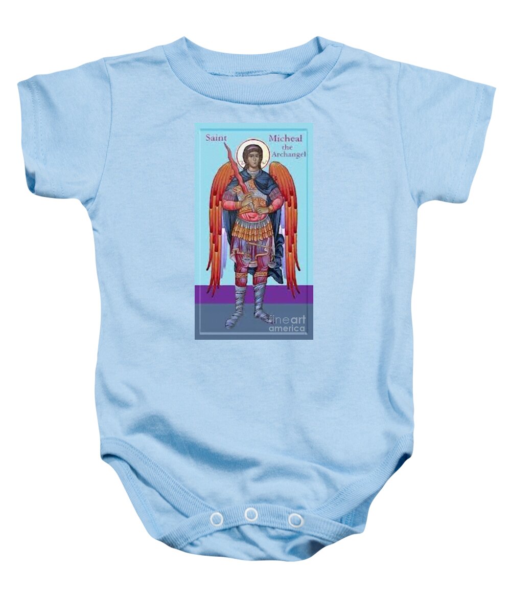 Warrior Baby Onesie featuring the painting Saint Michael #10 by Archangelus Gallery