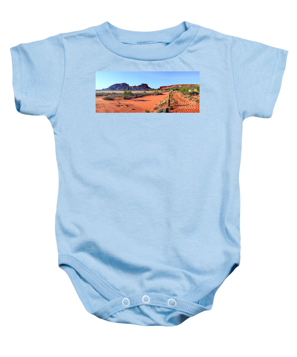 Rainbow Valley Outback Landscape Central Australia Australian Northern Territory Panorama Panoramic Clay Pan Dry Arid Baby Onesie featuring the photograph Rainbow Valley by Bill Robinson