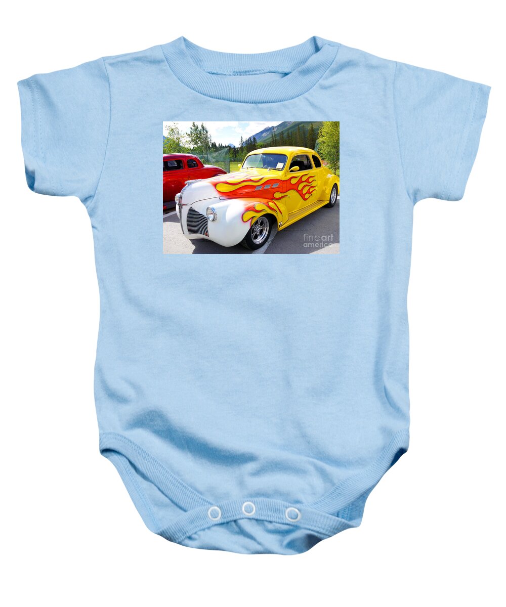 Vintage Baby Onesie featuring the photograph 1940 Pontiac Coupe Breathing Fire by Brenda Kean