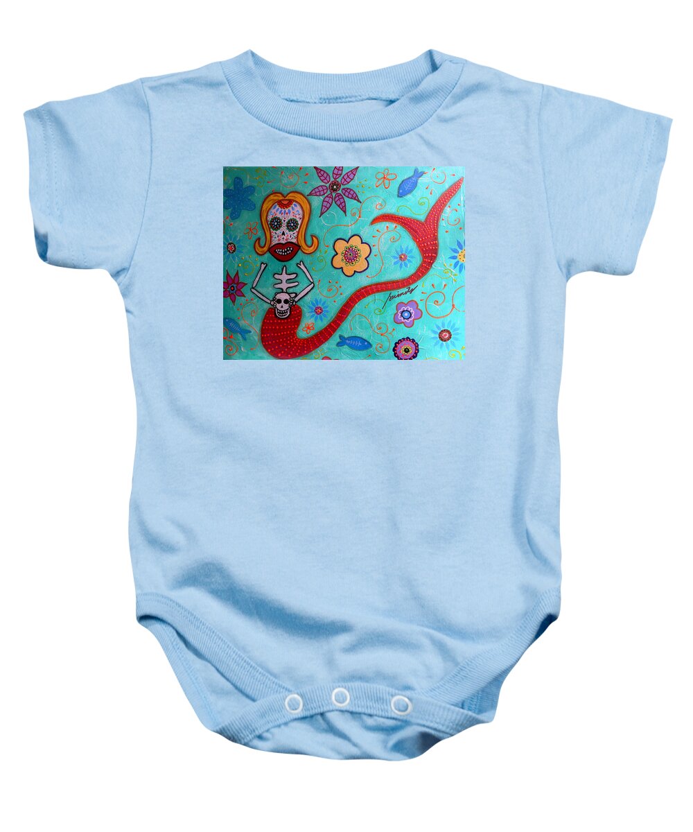 Mermaid Baby Onesie featuring the painting Day Of The Dead Mermaid #2 by Pristine Cartera Turkus