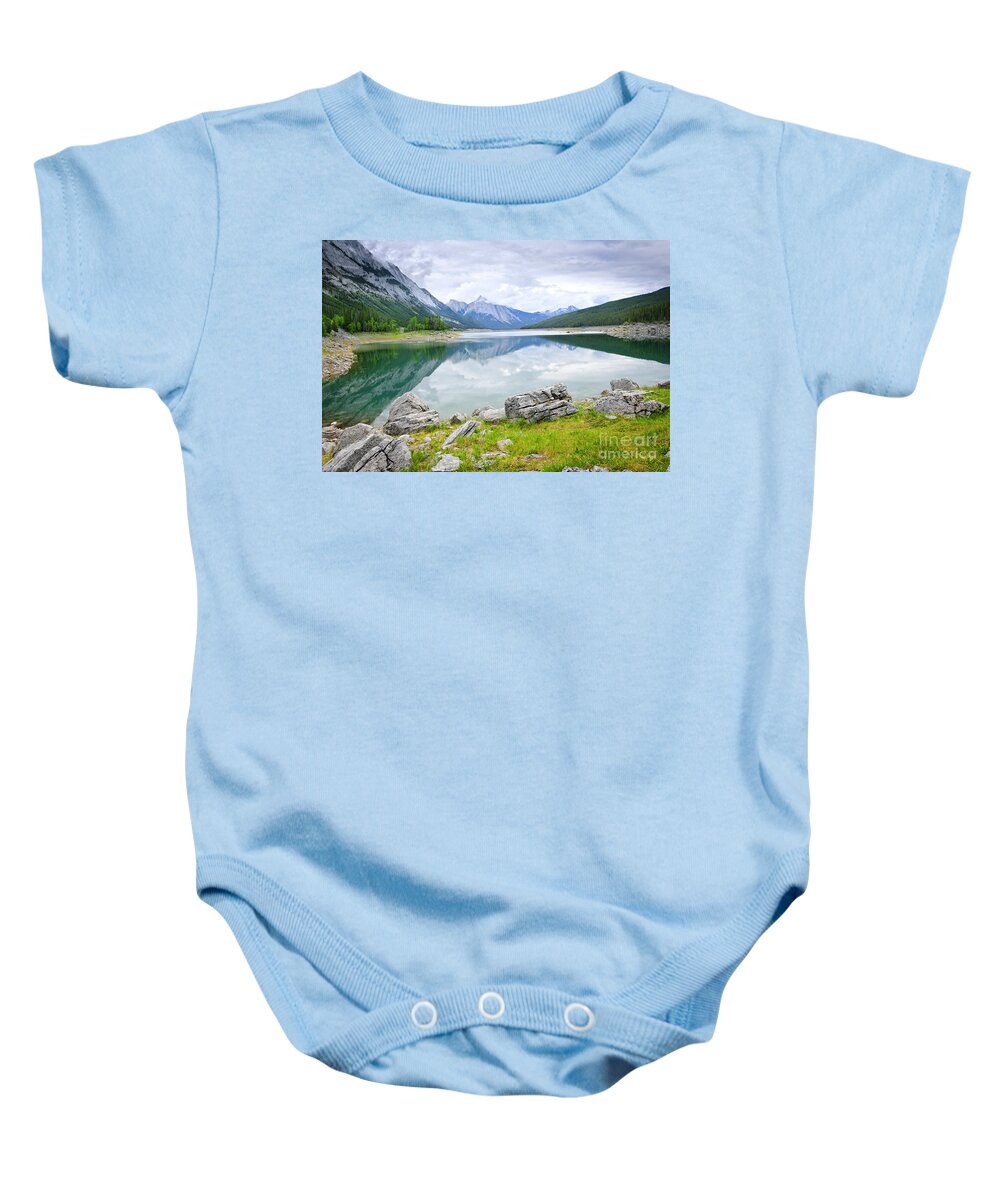 Jasper Baby Onesie featuring the photograph Mountain lake in Jasper National Park 1 by Elena Elisseeva