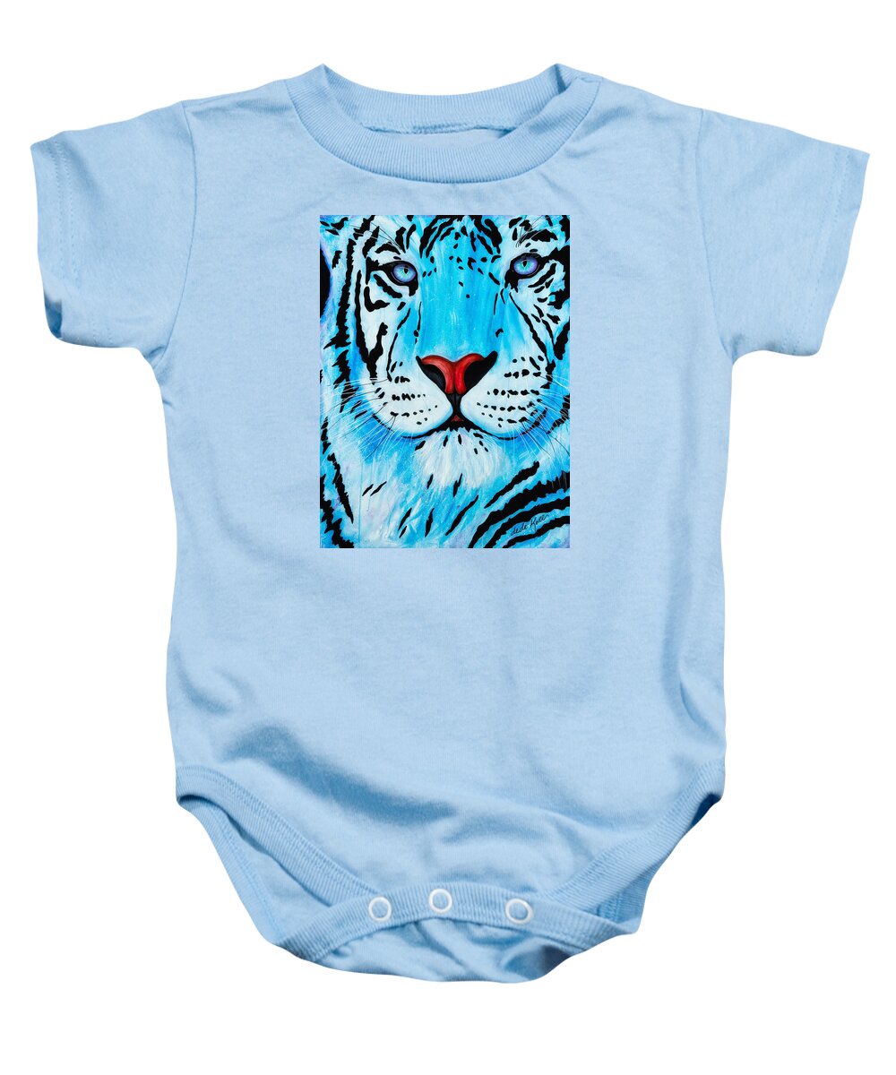 Acrylic Baby Onesie featuring the painting Blue Bengal #2 by Dede Koll