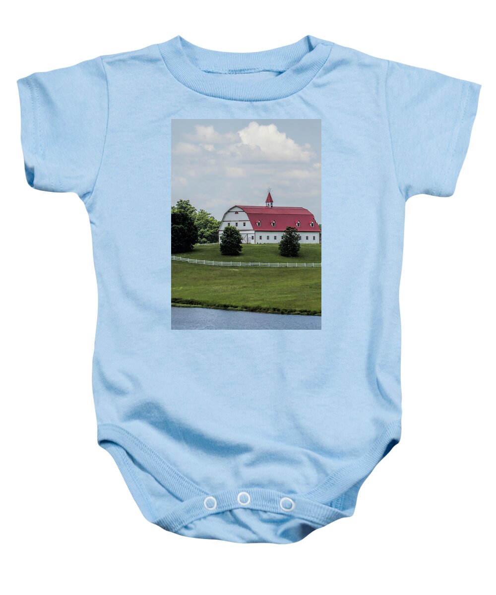 Barn Baby Onesie featuring the photograph A Barn To Die For by Kathy Clark