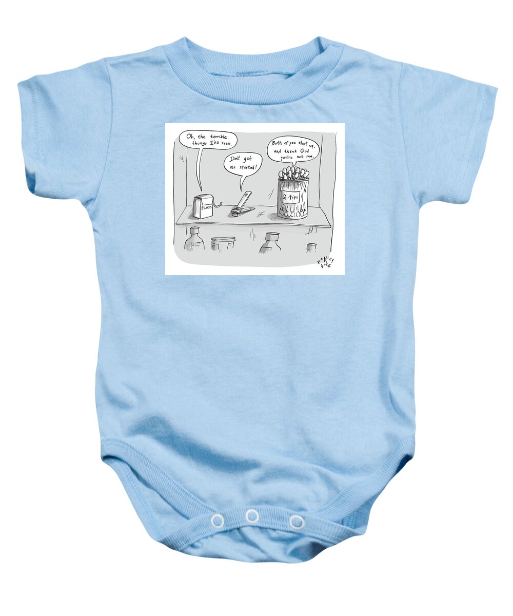 Floss Baby Onesie featuring the drawing A Floss Box by Farley Katz