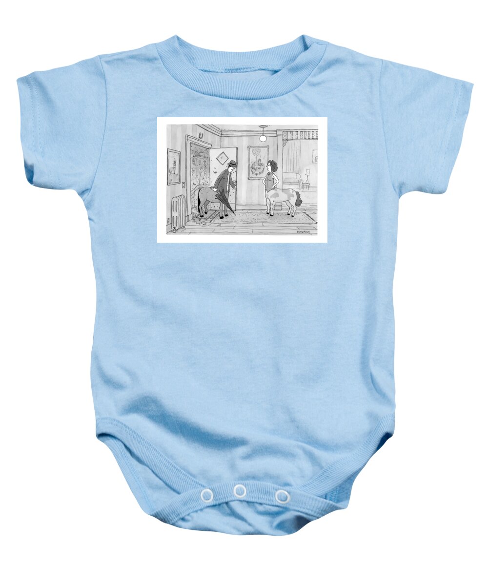Husbands Coming Home Baby Onesie featuring the drawing A Male Centaur by Jason Patterson