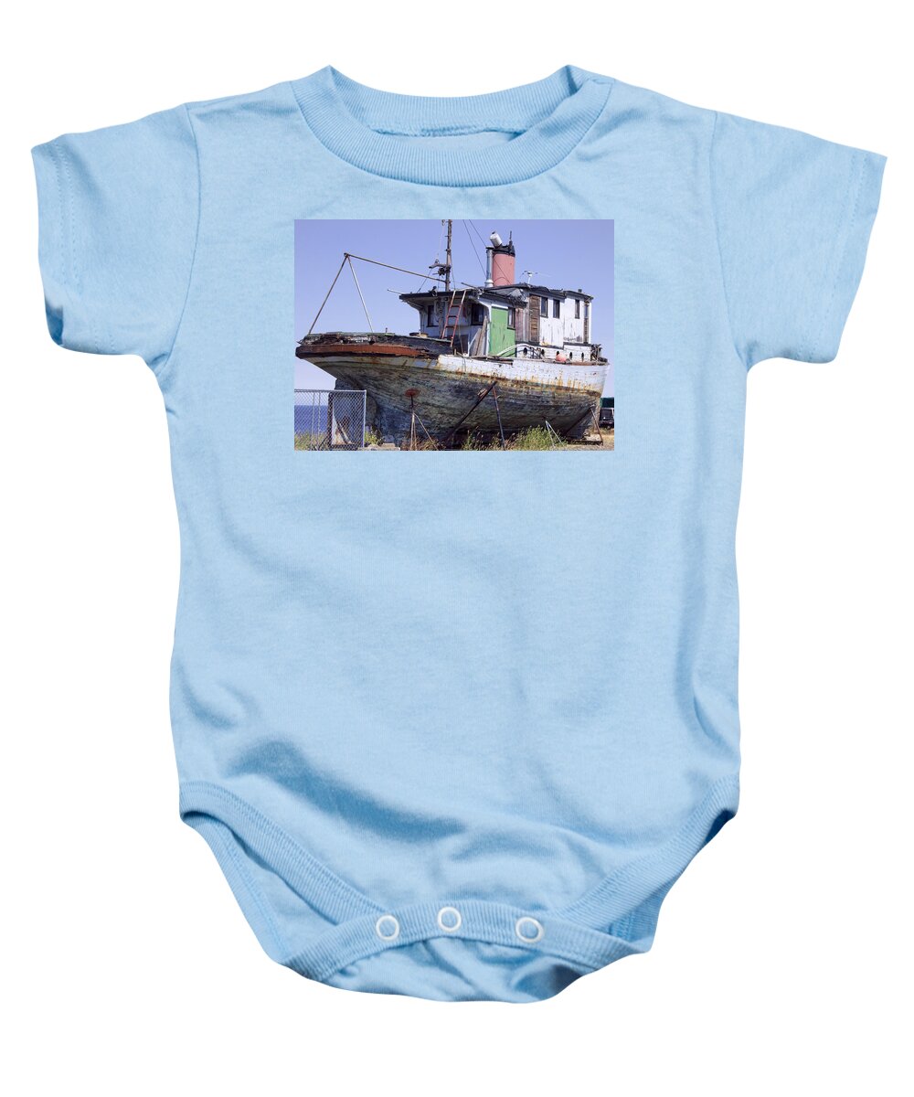 Old Boat Baby Onesie featuring the photograph Abandoned Relic Boat by Cathy Anderson