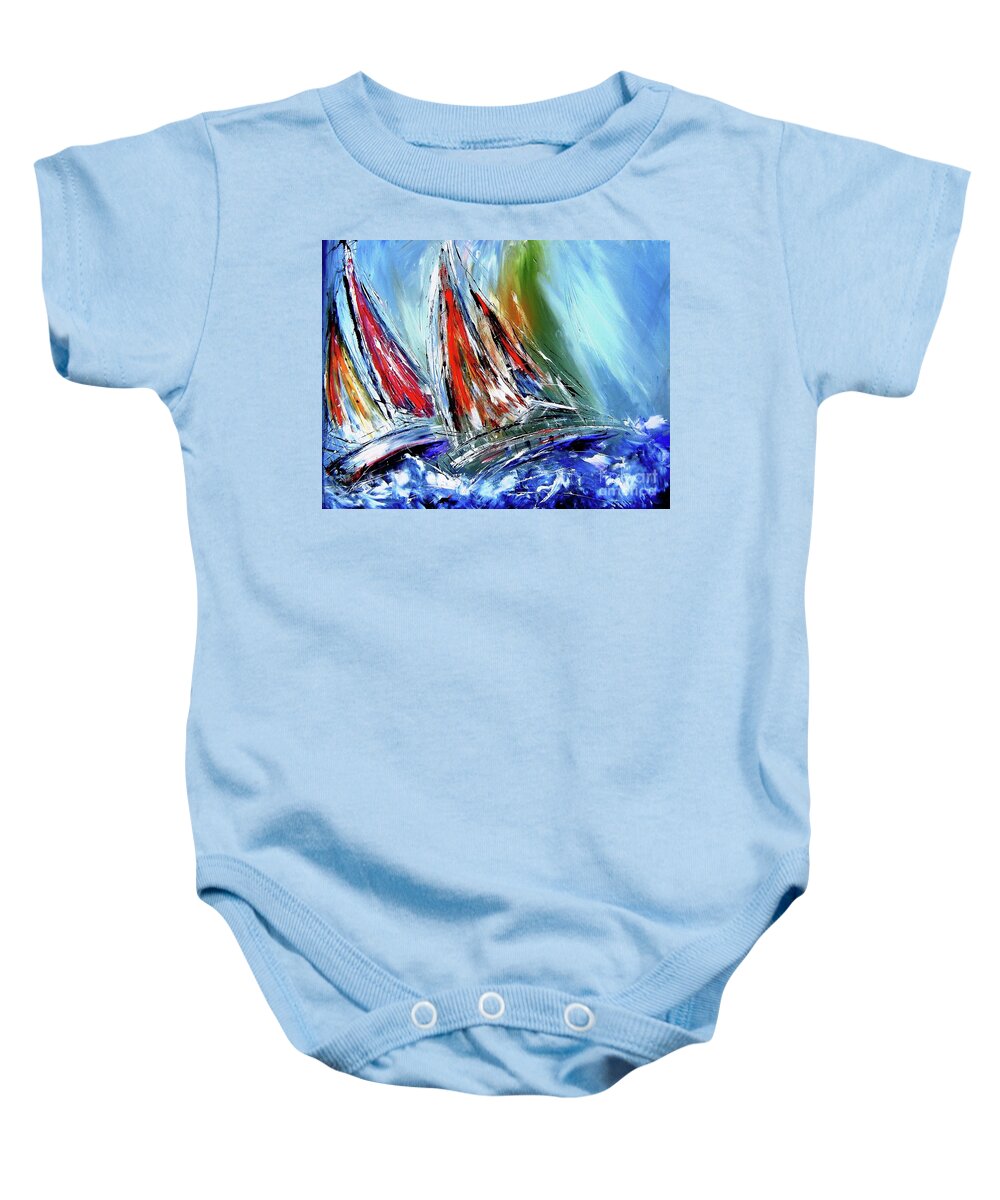 Abstract Art Baby Onesie featuring the painting SAILING PAINTINGS Skillful sailors like stormy seas by Mary Cahalan Lee - aka PIXI