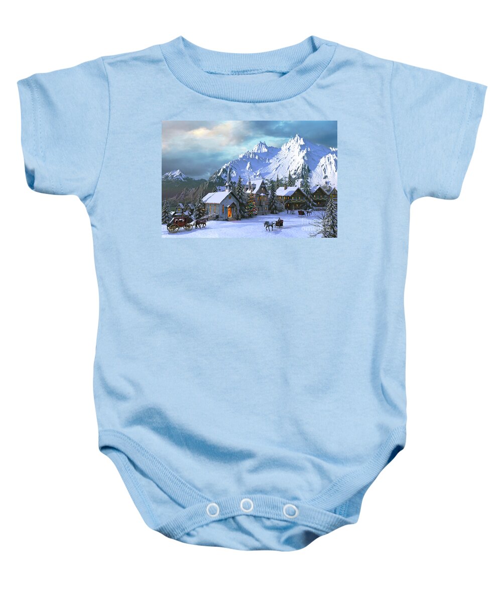 Horse And Carriage Baby Onesie featuring the digital art Alpine Christmas by MGL Meiklejohn Graphics Licensing